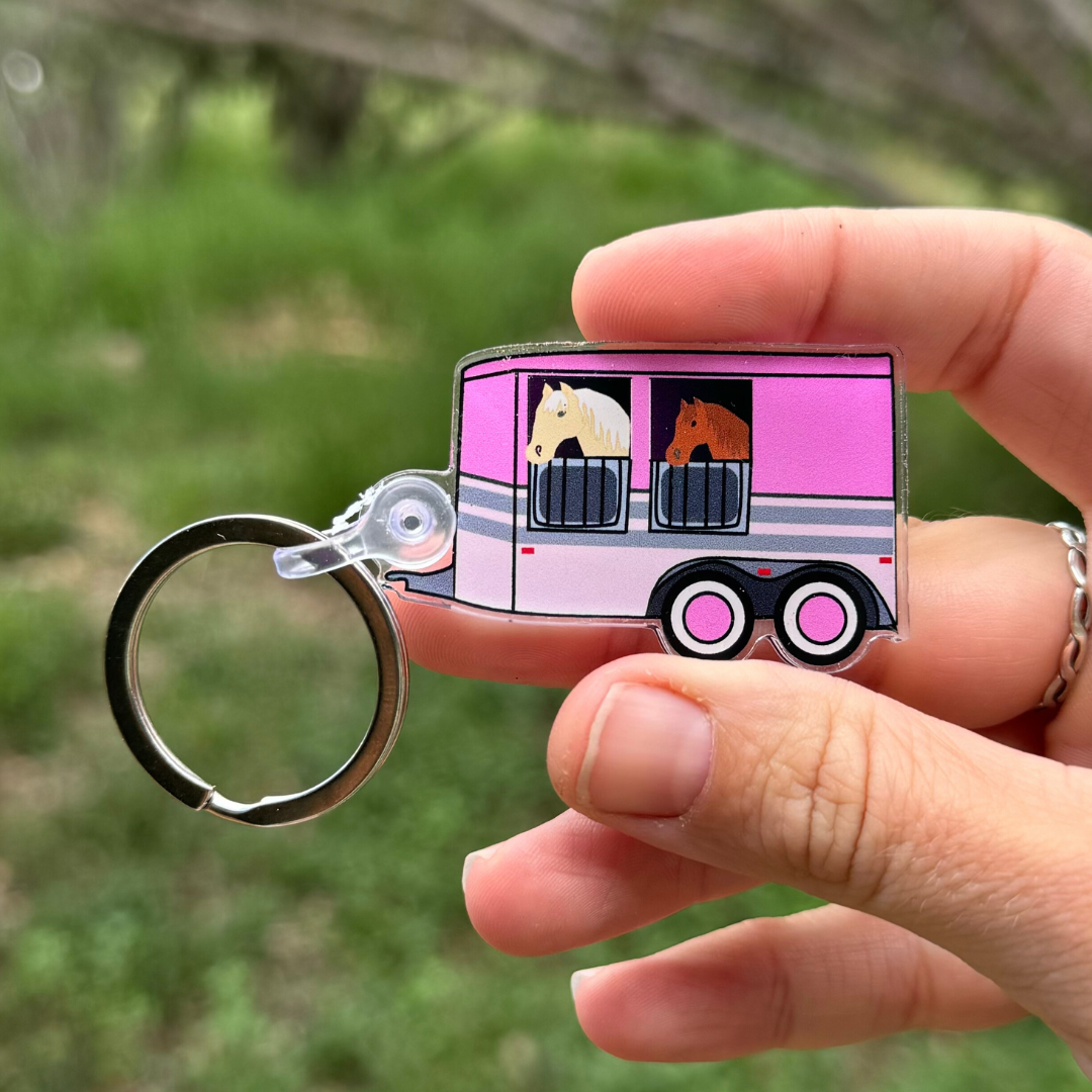 Pink Horse Trailer Keychain