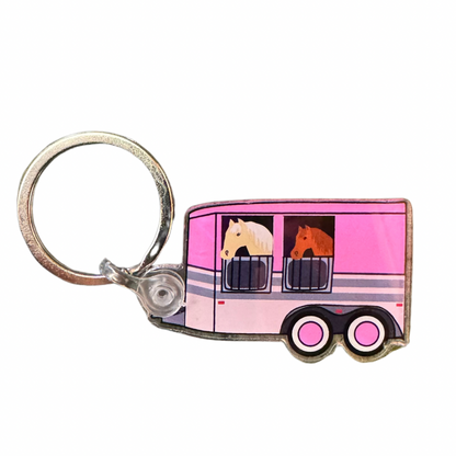 Pink Horse Trailer Keychain