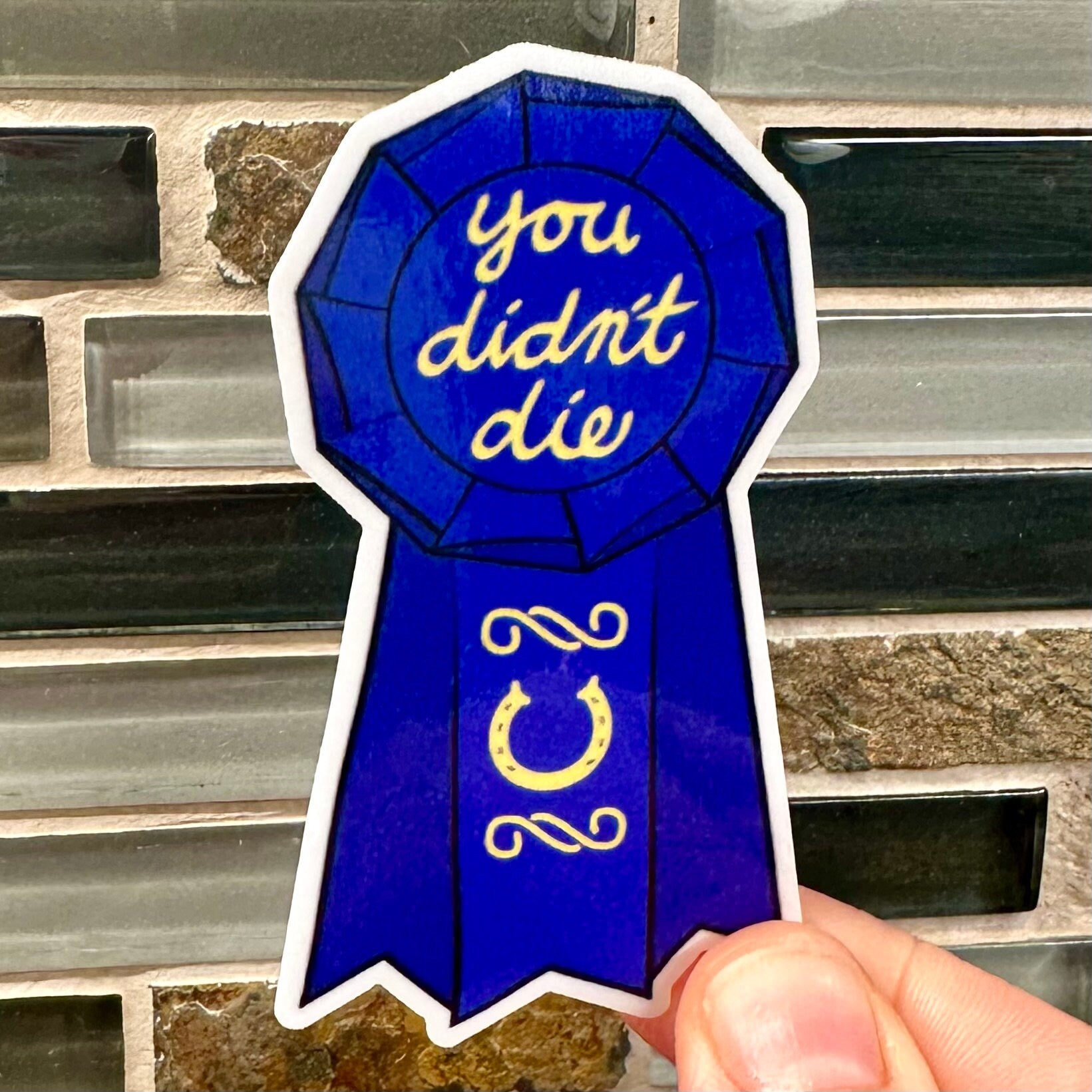 You didn&#39;t Die world&#39;s okayest equestrian blue ribbon sticker